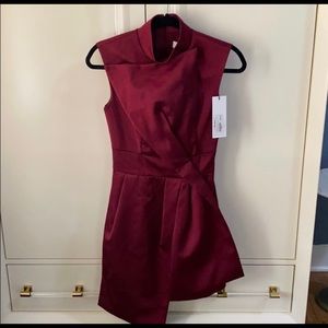 Keepsake XS Maroon cocktail mock neck dress
